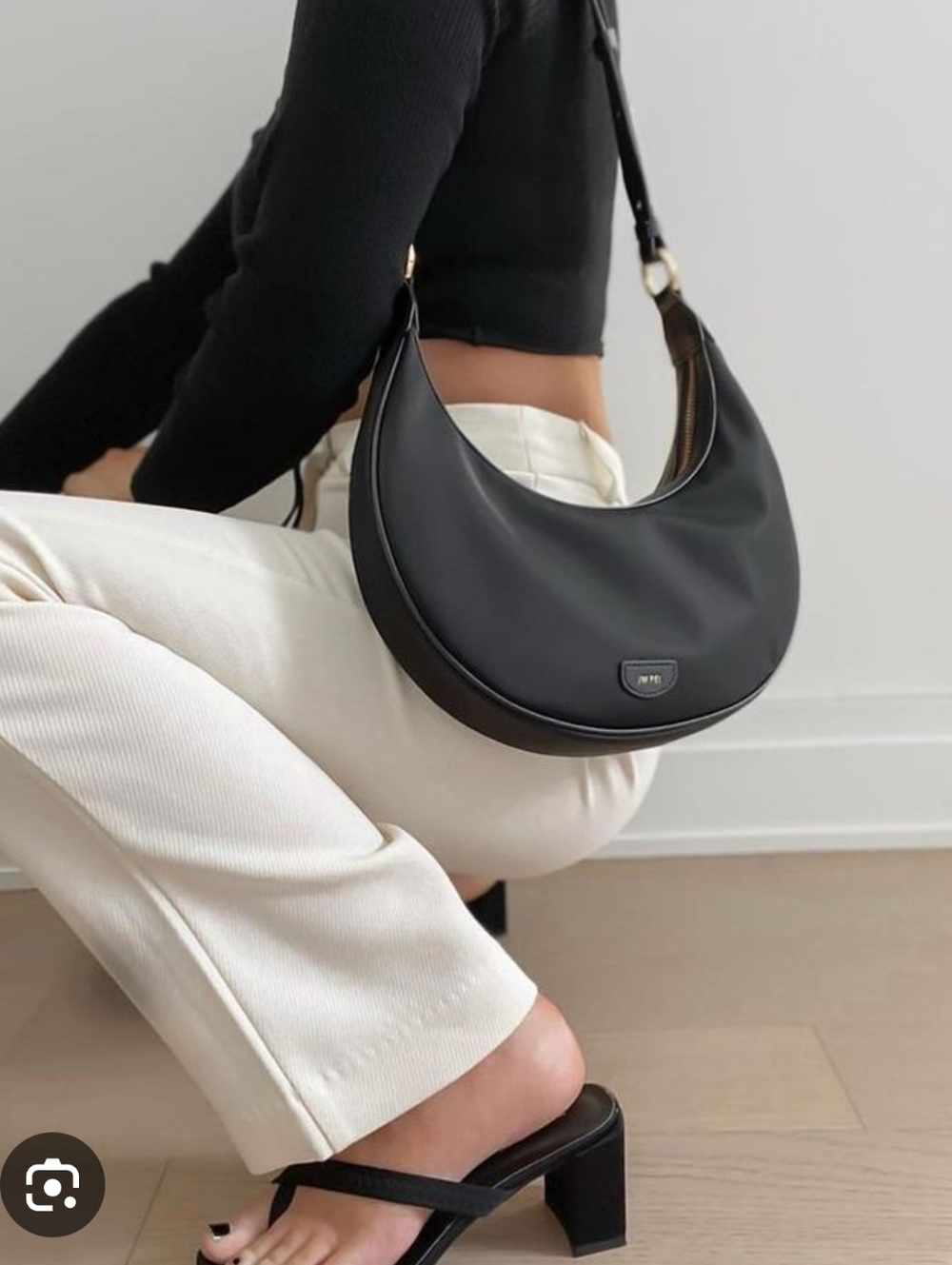 JW PEI Black Crescent Shoulder Bag with Gold Hardware